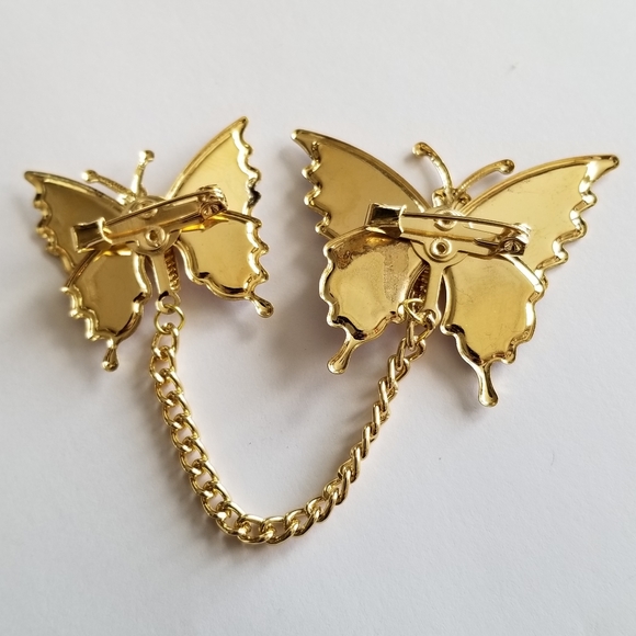 Vintage glitter butterfly brooch set New old stock Gold tone insect bug - Picture 10 of 12